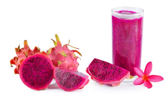 A glass of dragon fruit juice